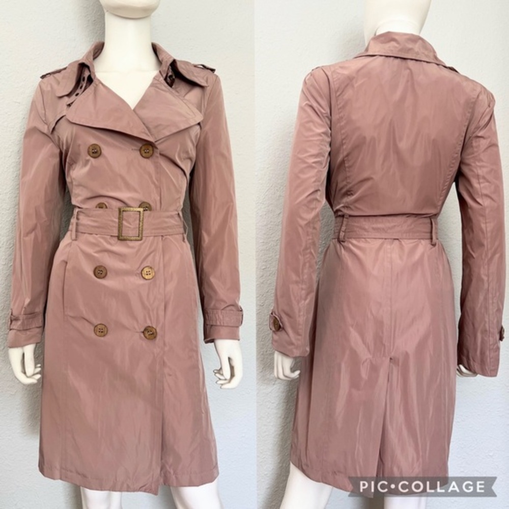 SALE💥WOMEN TRENCH COAT NYLON  DOUBLE-BREASTED EPAULETTES BELTED LINED PALE PINK